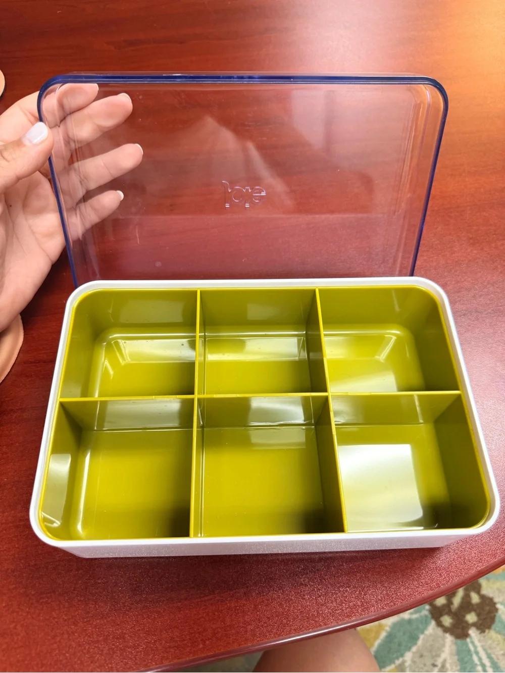 Joie 6-Compartment Organizer Box with Clear Lid – Green & White 💚
